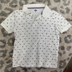 Old Navy White Polo with Black Pattern